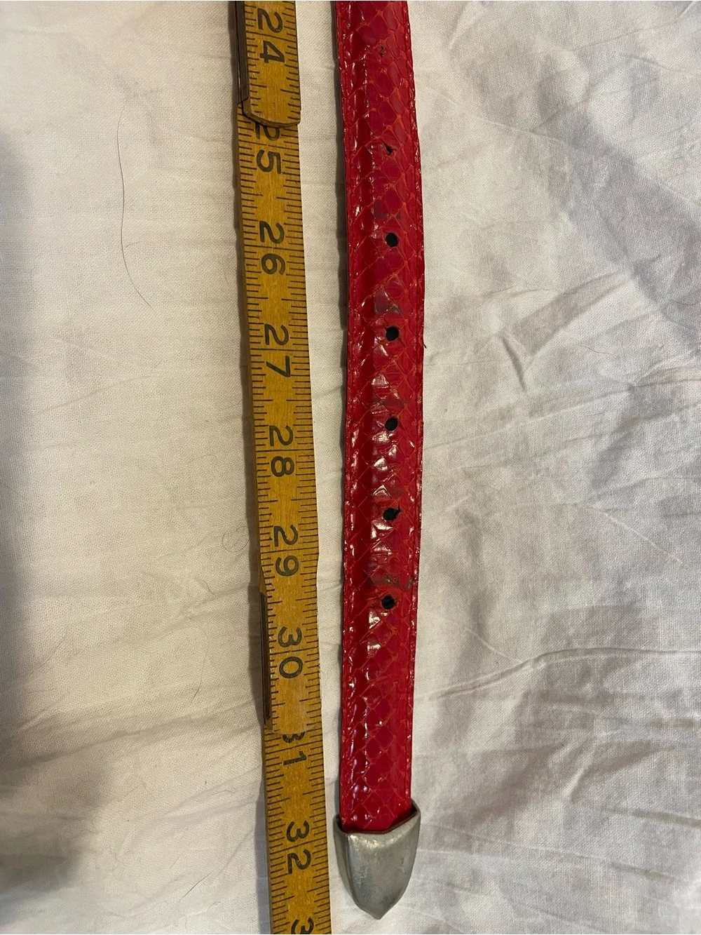 Vintage CIA Genuine Red Snakeskin Belt USA Sculptural Pewter Buckle Small
